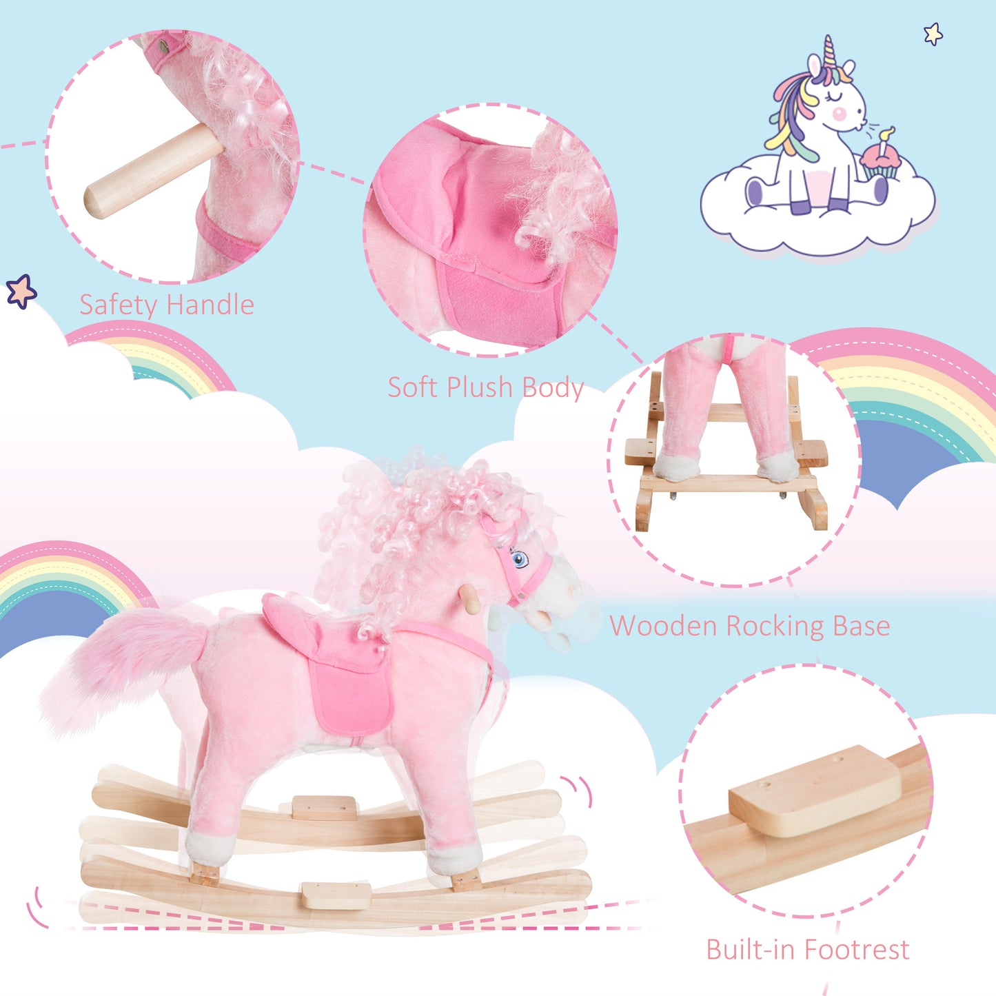 Plush Rocking Horse, Realistic Sounds, Swinging Tail, Pink, Ideal Birth Gift, Joyful Engaging, For 3 Years