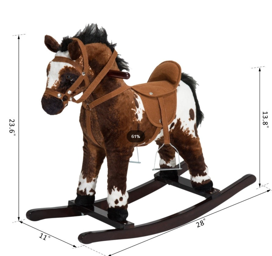 Rocking Horse Kids Plush Ride-On Toy Nursery Rhyme Music 18-36 Months Light Brown White Perfect Gift For Toddlers