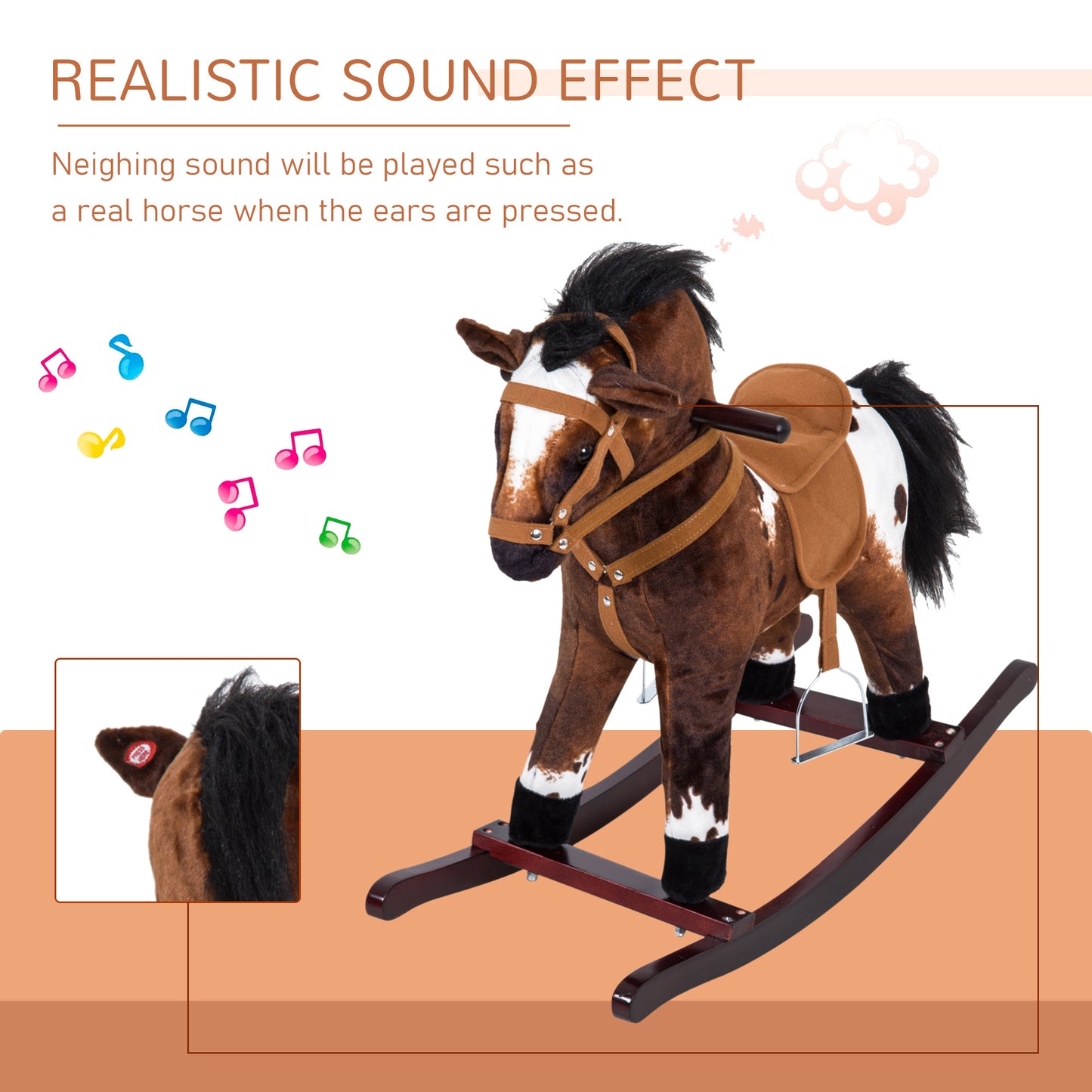 Rocking Horse Kids Plush Ride-On Toy Nursery Rhyme Music 18-36 Months Light Brown White Perfect Gift For Toddlers